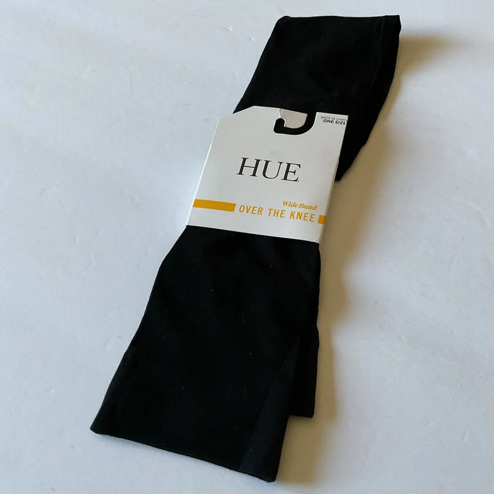 HUE WIDE BAND OVER THE KNEE SOCKS U24302 BLACK OS NWT